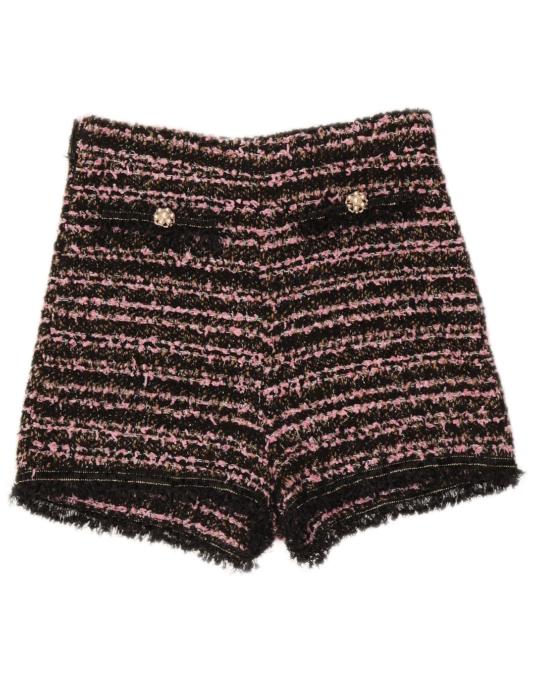 Zara Dame High Waist Hot Pants Small W26 Sort Stribet
