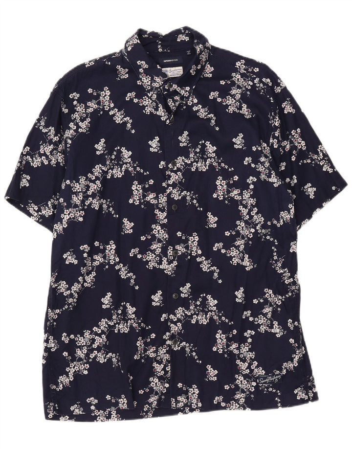 SUPERDRY Kortærmet Herreskjorte Medium Navy Blue Floral Modal