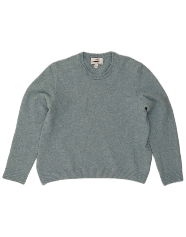 Marks & Spencer Dame sweater med rund hals DK 14 Stor blå lammeuld