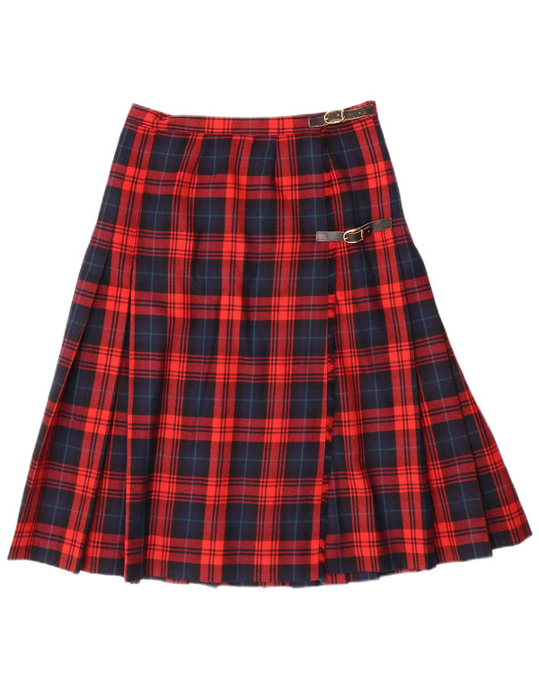 Vintage damekniv plisseret nederdel IT 42 Medium W28 Rødternet Virgin Wool