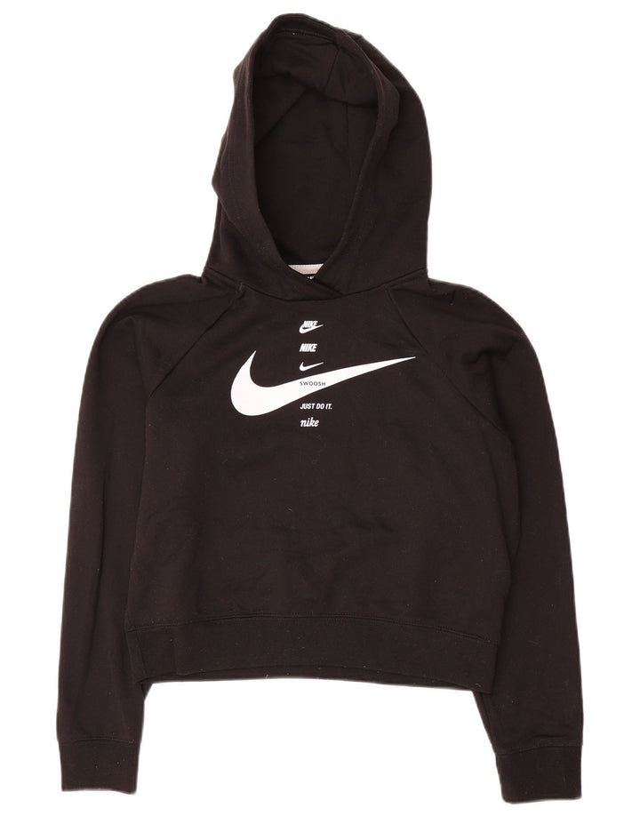 NIKE Oversized Crop Graphic Hoodie Jumper UK 6 XS sort polyester