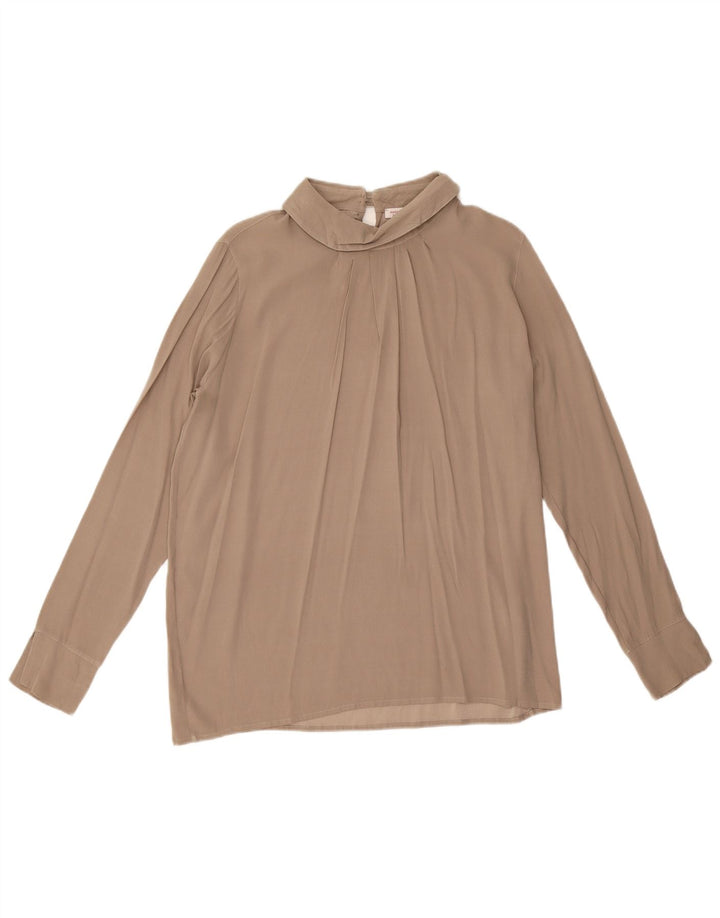 Vintage Dame Oversized Langærmet Bluse Top UK 10 Small Grey Silk