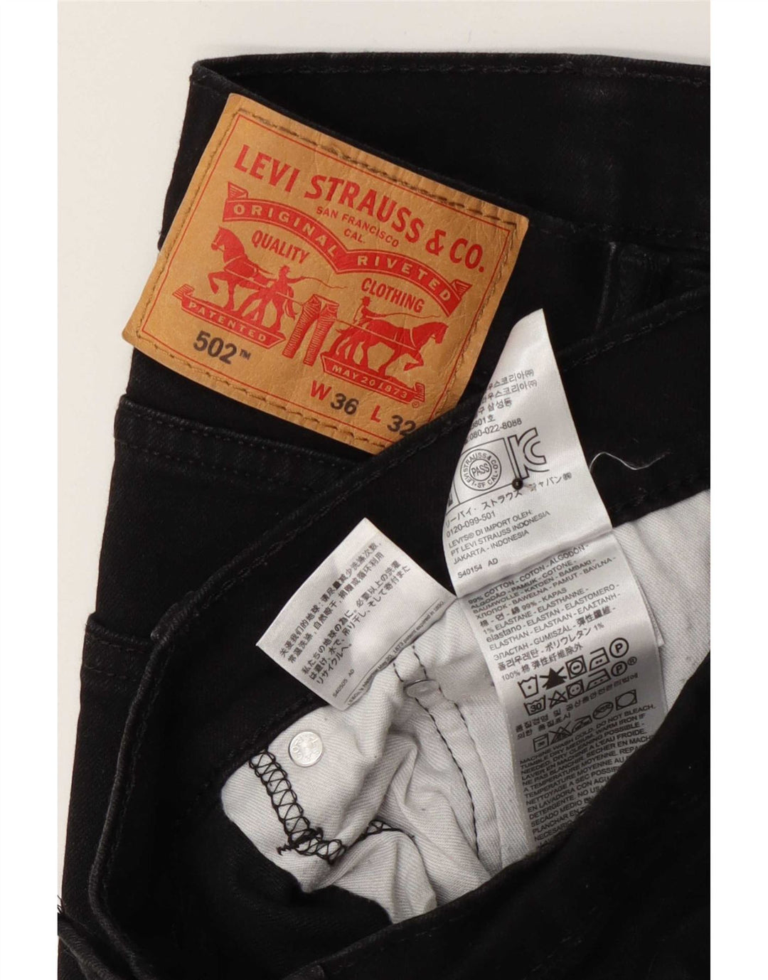 Levi's Herre 502 tilspidsede jeans W36 L32 sort bomuld