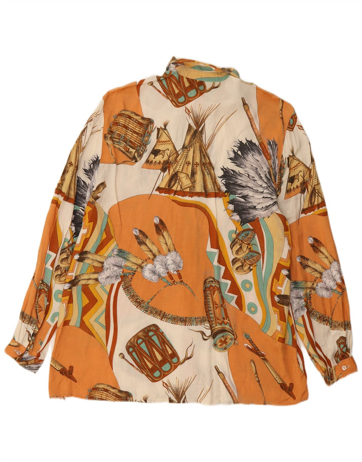 VINTAGE Womens Shirt Blouse UK 16 Large Orange Patchwork Viscose