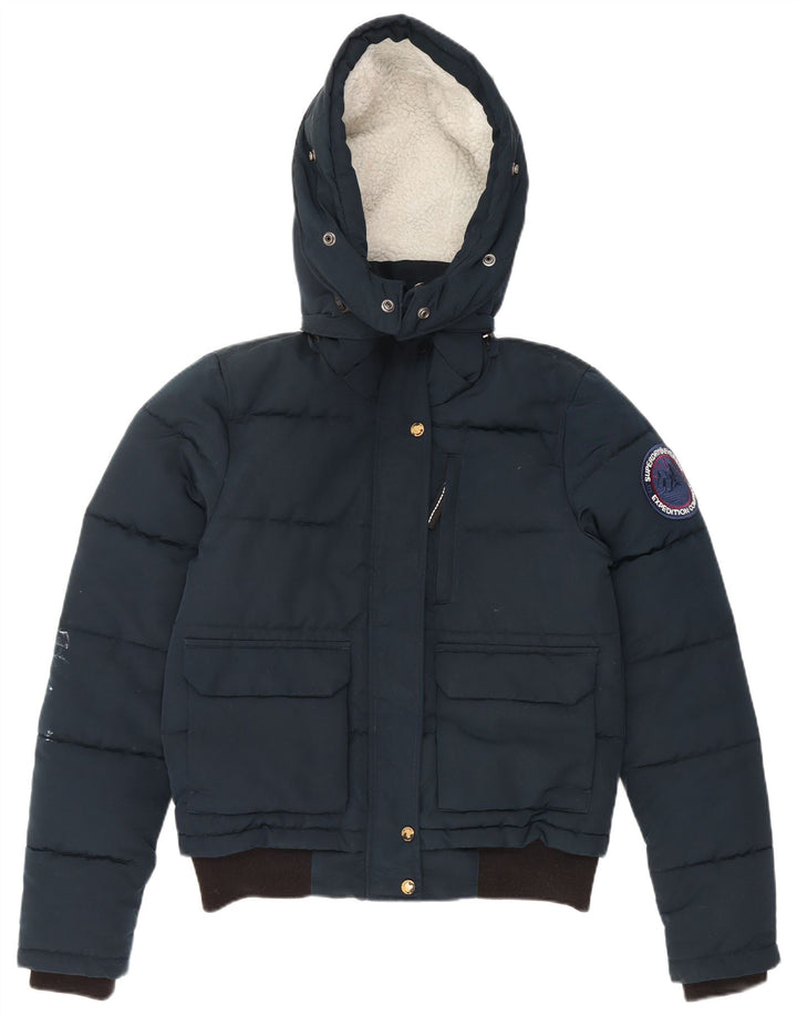 Superdry oversize polstret jakke med hætte til kvinder UK 10 Small Navy Blue