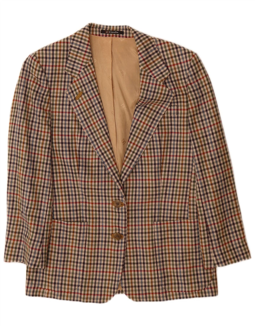 DAKS Dame Loose Fit 2 Button Blazer Jacket UK 10 Small Beige Houndstooth
