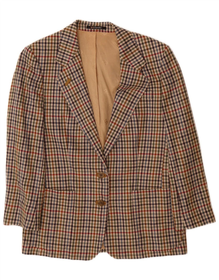 DAKS Dame Loose Fit 2 Button Blazer Jacket UK 10 Small Beige Houndstooth