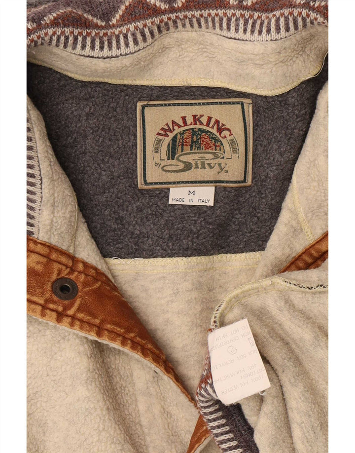 Silvy Herre Button Neck Fleece Jumper Medium Beige Colourblock Polyester