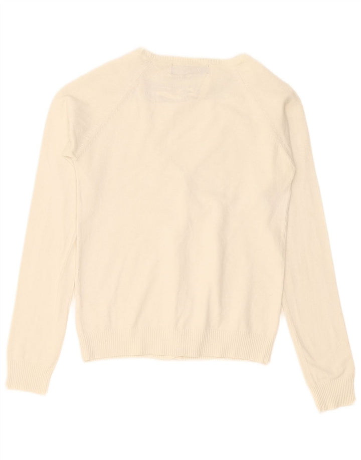 Zara Dame Cardigan Sweater UK 10 Small Off White Bomuld