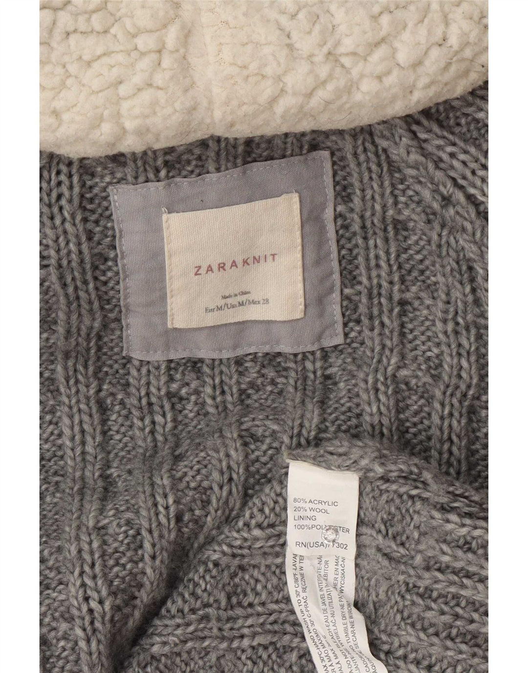 Zara Dame Hætte Cardigan Sweater UK 14 Medium Grå Akryl