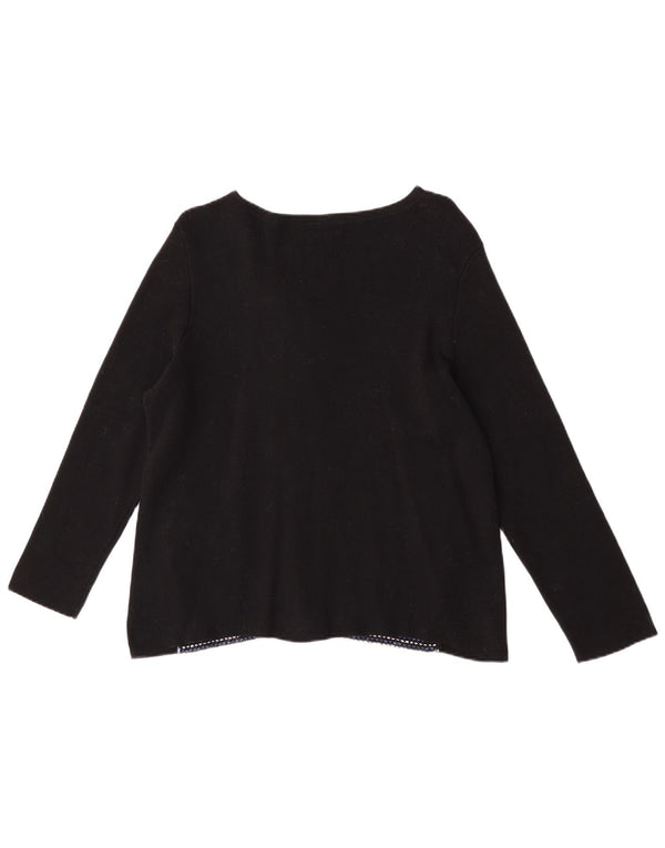 Jaeger Womens Crop Cardigan Sweater UK 16 Large Navy Blue Flecked Bomuld