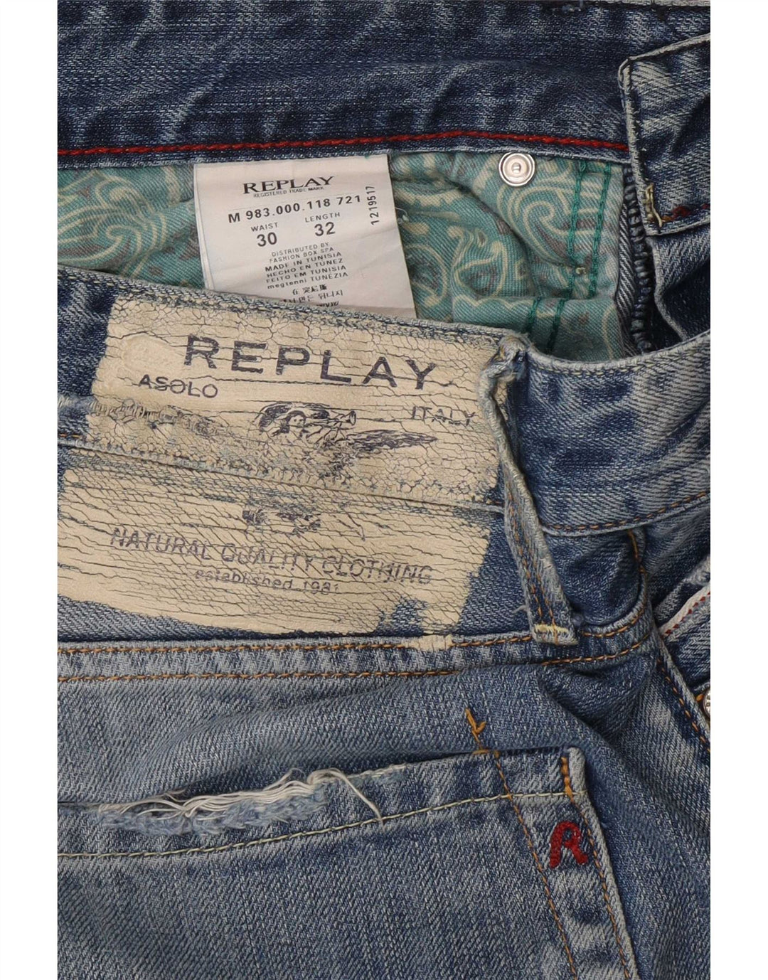 Replay Herre Waitom Distressed Straight Jeans W30 L32 Blå Bomuld
