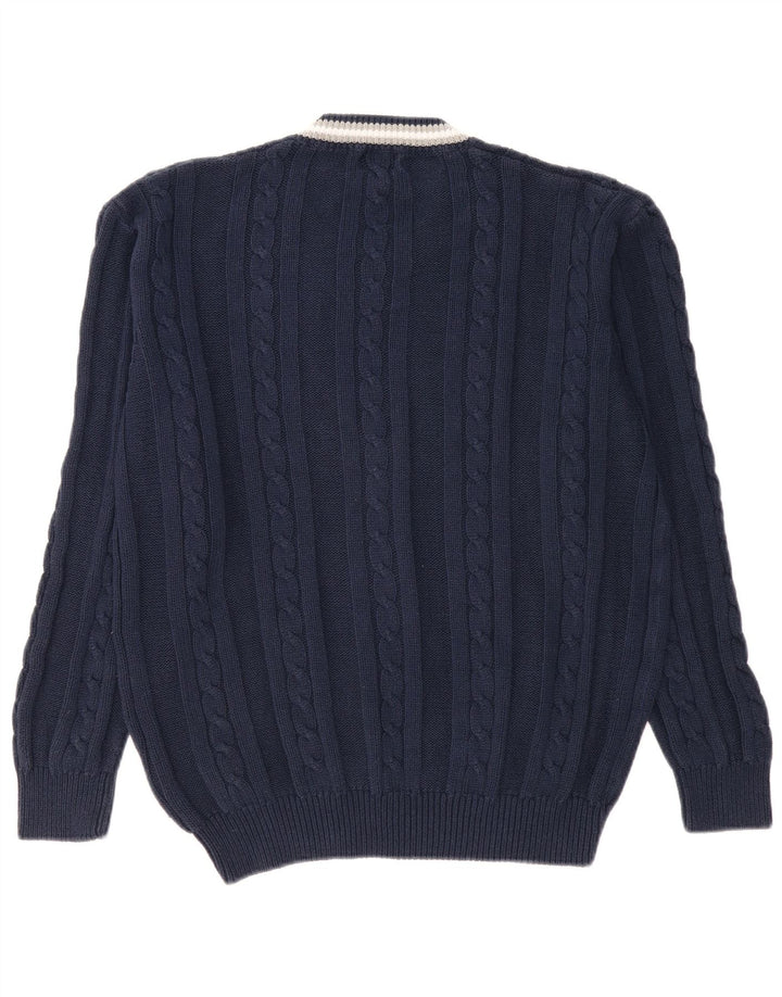 VINTAGE Herre V-hals sweater Stor marineblå bomuld