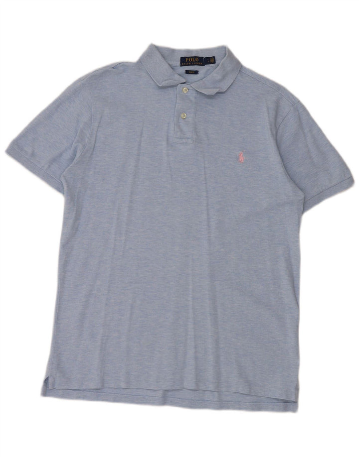POLO RALPH LAUREN Herre Slim Fit Polo Shirt Large Blue Flecked Bomuld
