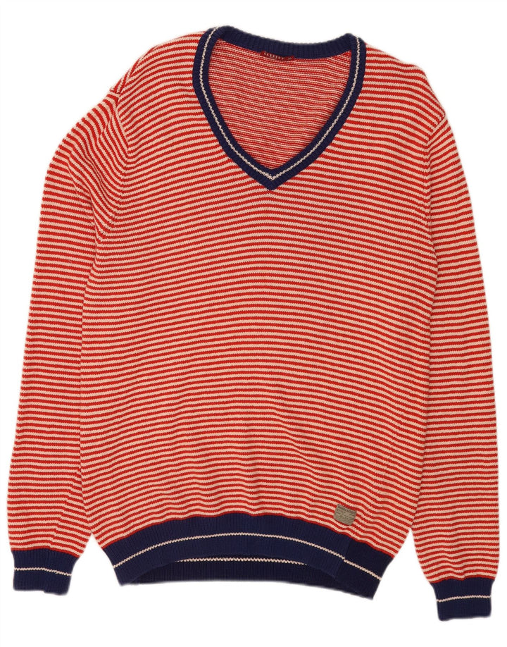 Carrera Herre V-hals sweater XL rød stribet bomuld