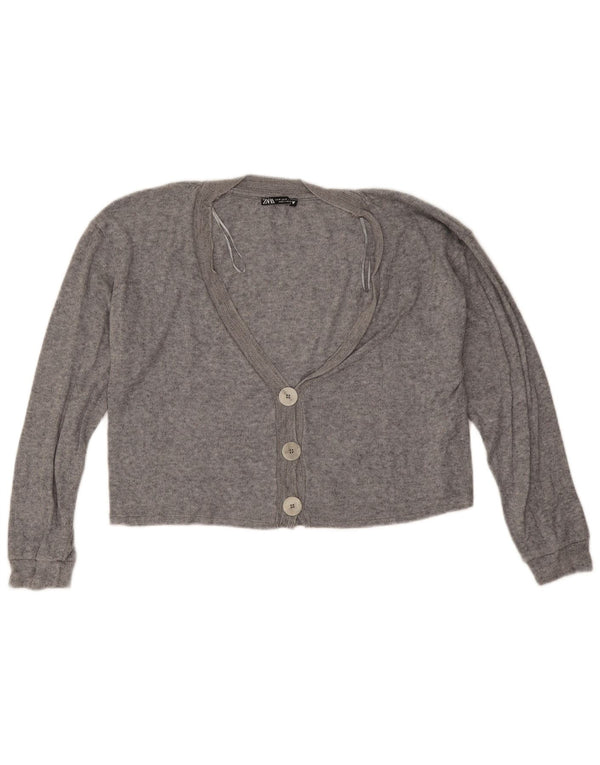 Zara Womens Crop Oversized cardigan sweater UK 12 Medium Grey Viscose