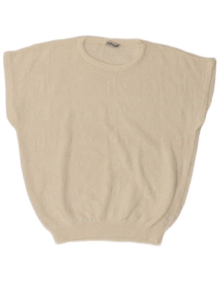 VINTAGE Dame sweater med rund hals i overstørrelse UK 14 Medium Off White