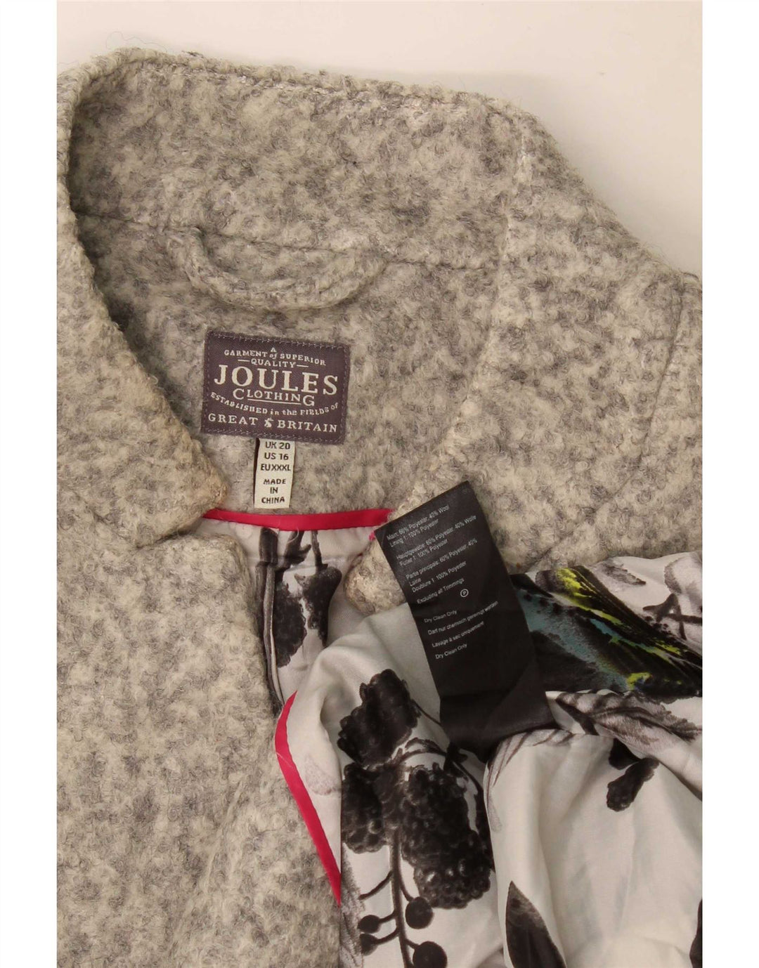 Joules Dame Overfrakke UK 20 2XL Grå Flecked Polyester
