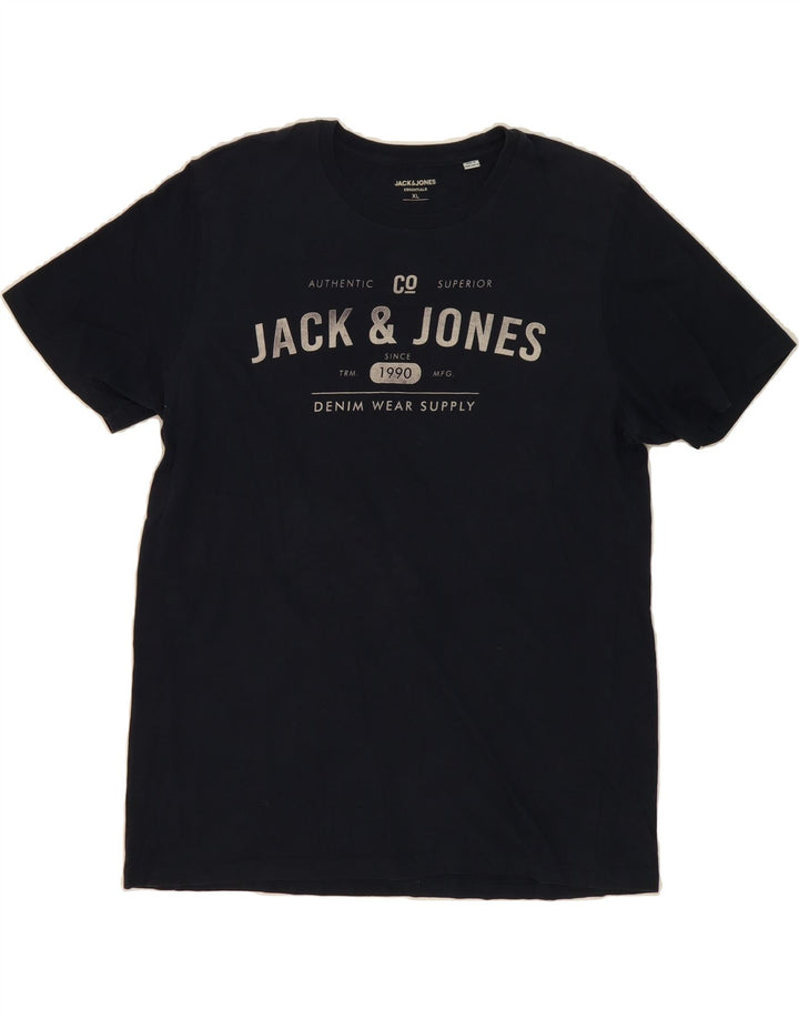 JACK & JONES Mens Graphic T-Shirt Top XL Navy Blue Vintage Jack & Jones and Second-Hand Jack & Jones from Messina Hembry 