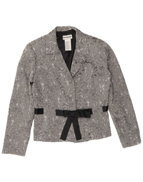 Perceptions Dame 2 Button Blazer Jacket UK 8 Small Grey Floral Rayon