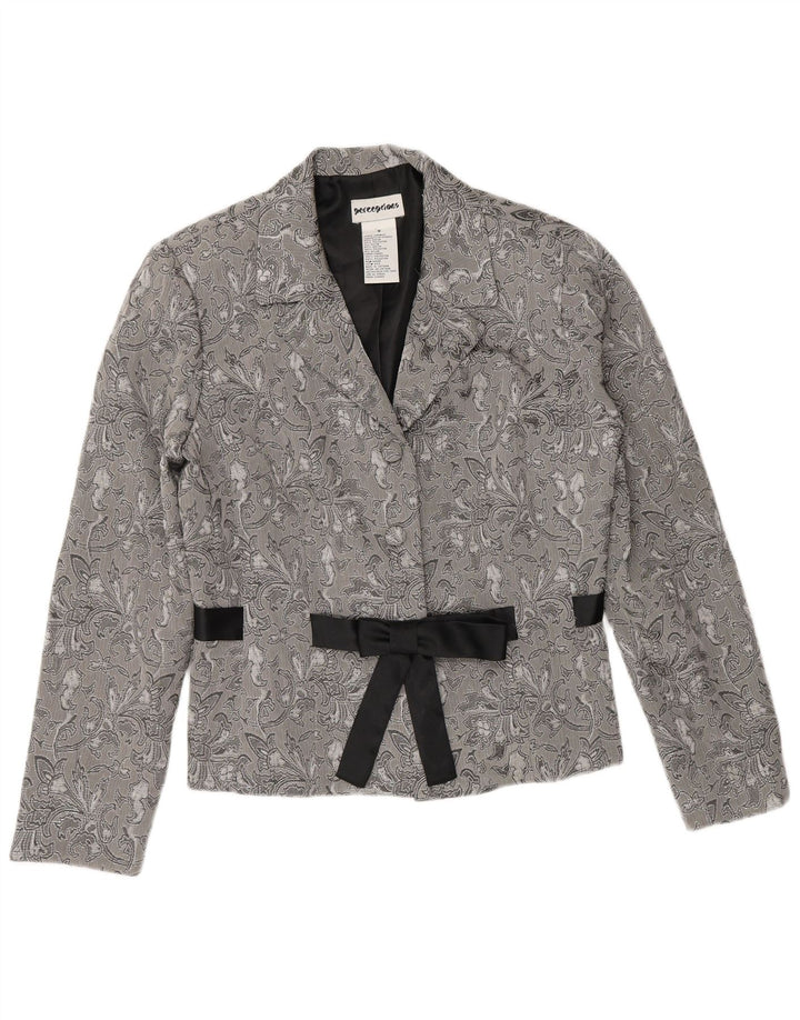 Perceptions Dame 2 Button Blazer Jacket UK 8 Small Grey Floral Rayon