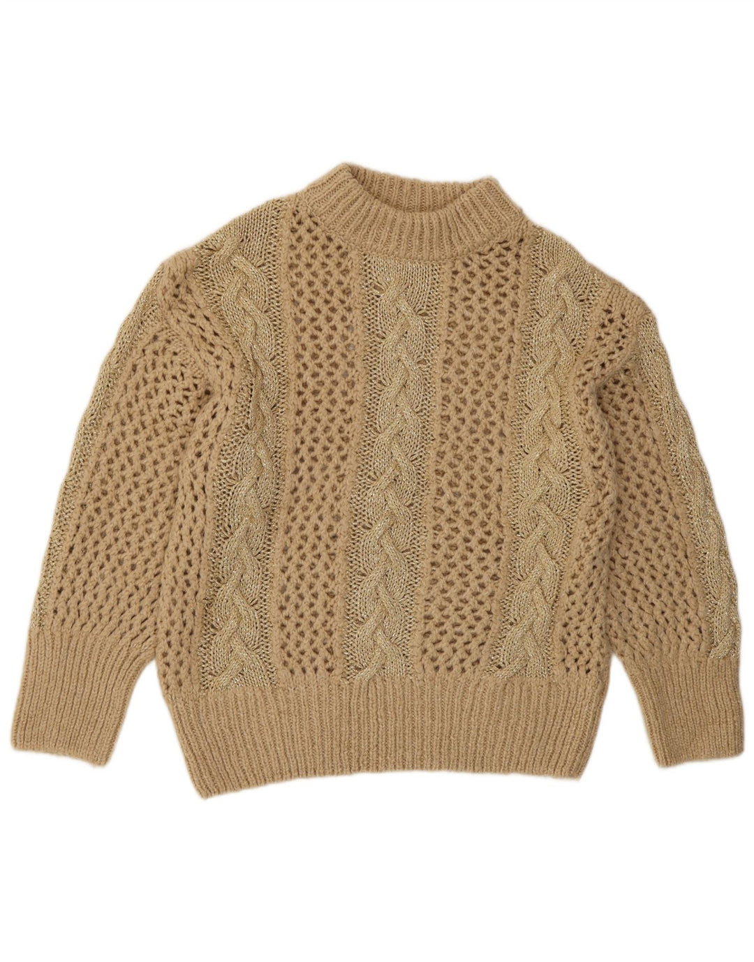 Zara Dame Hæklet Turtle Neck Jumper Sweater UK 14 Medium Beige