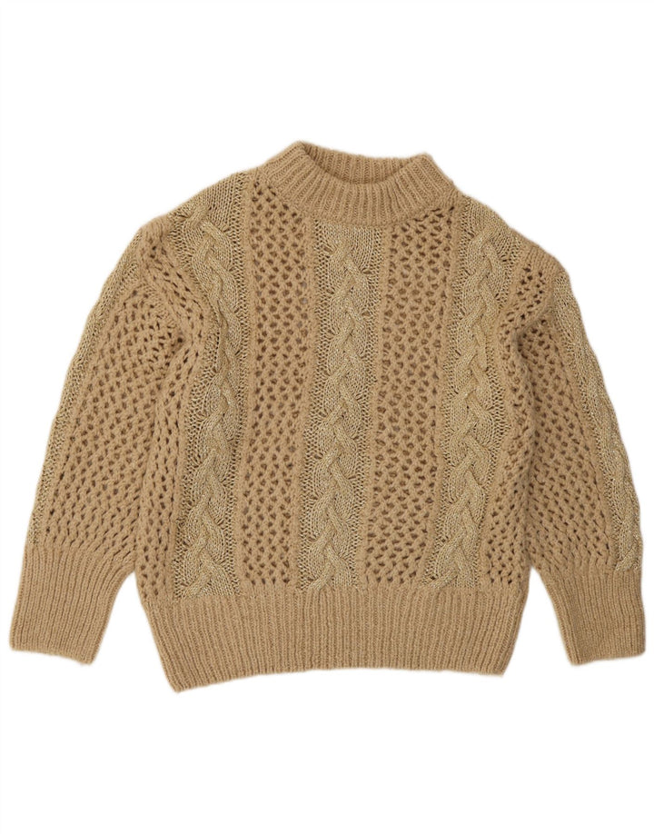Zara Dame Hæklet Turtle Neck Jumper Sweater UK 14 Medium Beige