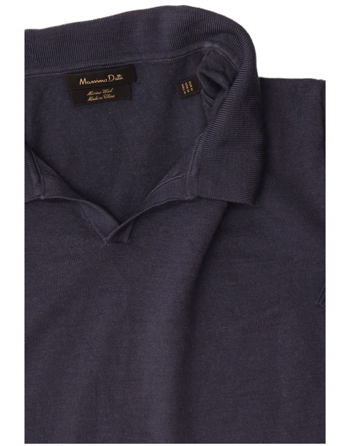 Massimo Dutti Herre Kortærmet Polo Neck Jumper Sweater Medium Navy Blue