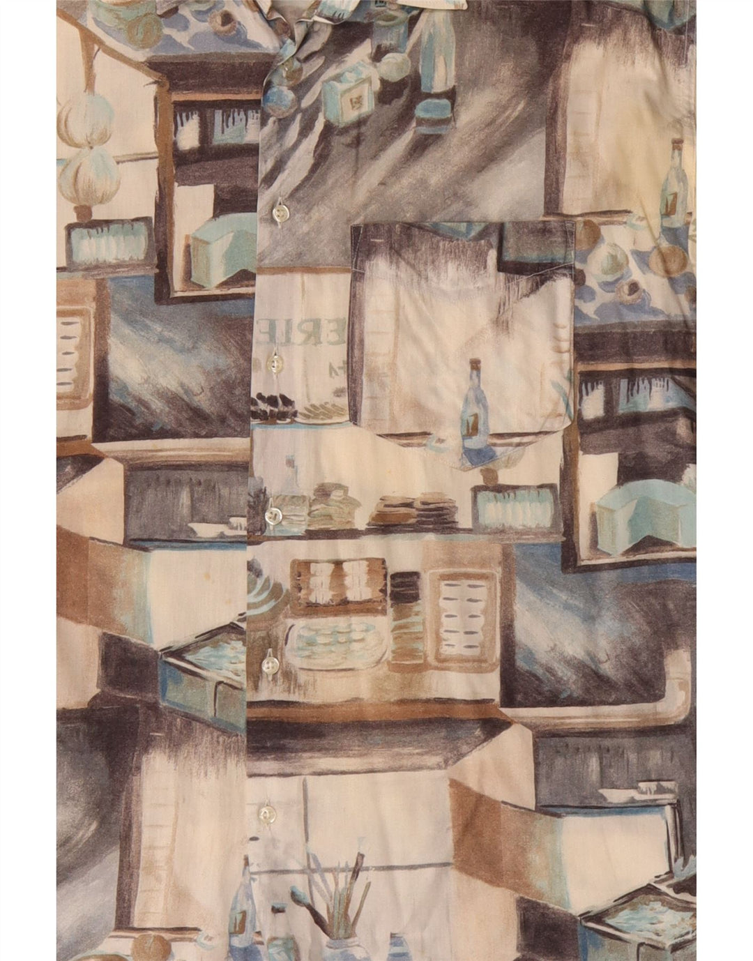 Benetton Herre grafisk kortærmet skjorte XL Beige Patchwork Bomuld