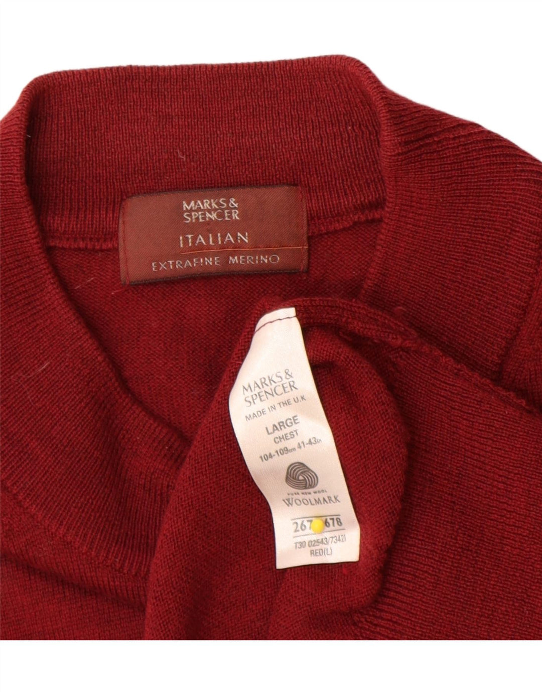 Marks & Spencer Herre sweater med rund hals, stor rød merinould