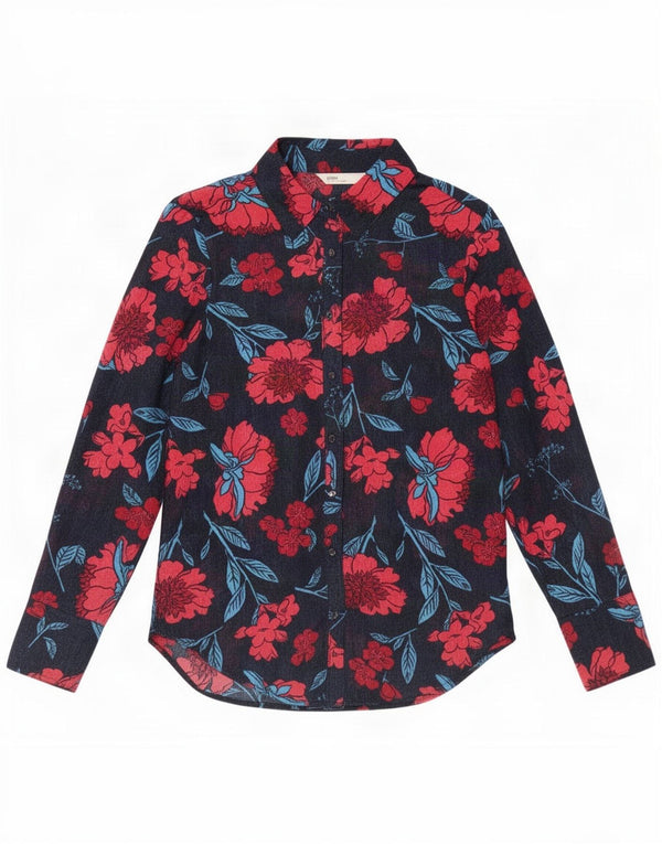 Zara Dame Se Through Shirt Bluse UK 6 XS Navy Blue Floral Polyester