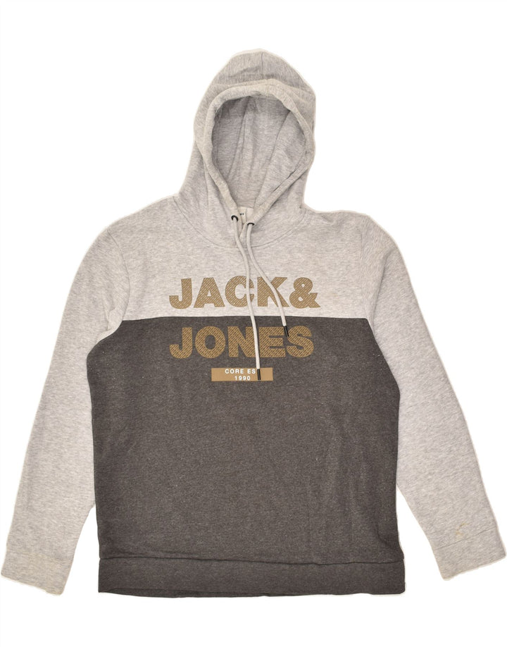 JACK & JONES Mens Graphic Hoodie Jumper Large Grey Colourblock Cotton | Vintage Jack & Jones | Thrift | Second-Hand Jack & Jones | Used Clothing | Messina Hembry 