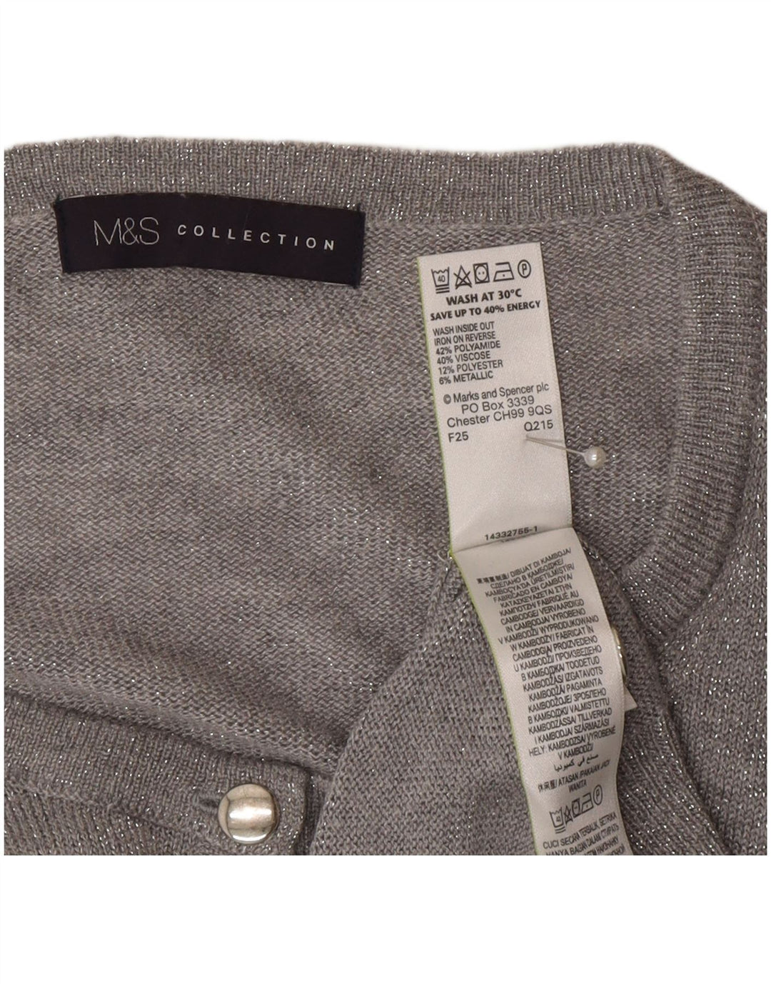 Marks & Spencer Dame Cardigan Sweater UK 20 2XL Grå Polyamid