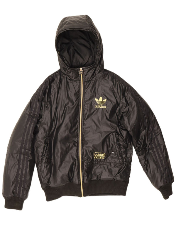 Adidas Mens Hooded Padded Jacket UK 36 Small Black Polyester