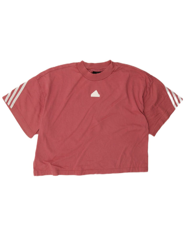 Adidas Womens Crop T-Shirt Top UK 16/18 Large Pink Cotton