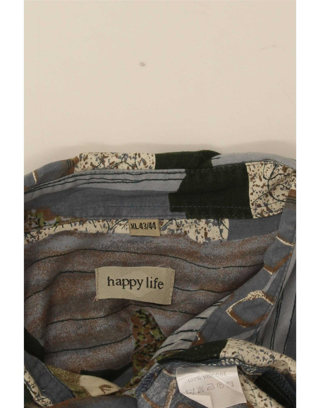 Happy Life Herreskjorte str. 43/44 XL Grå Patchwork Viscose