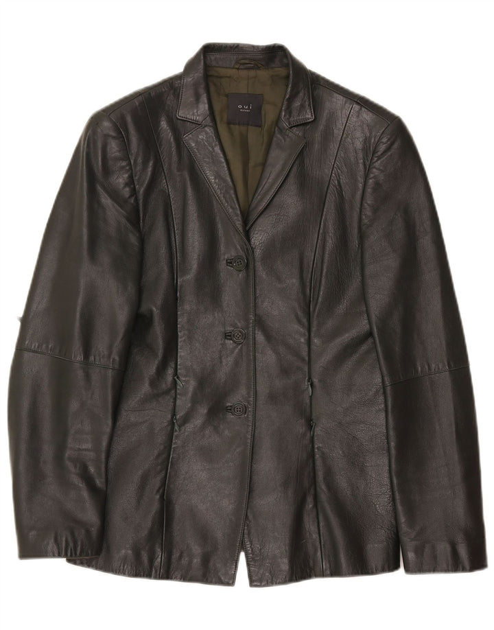Oui Dame 3-knaps Læder Blazer Jacket UK 10 Small Khaki Læder