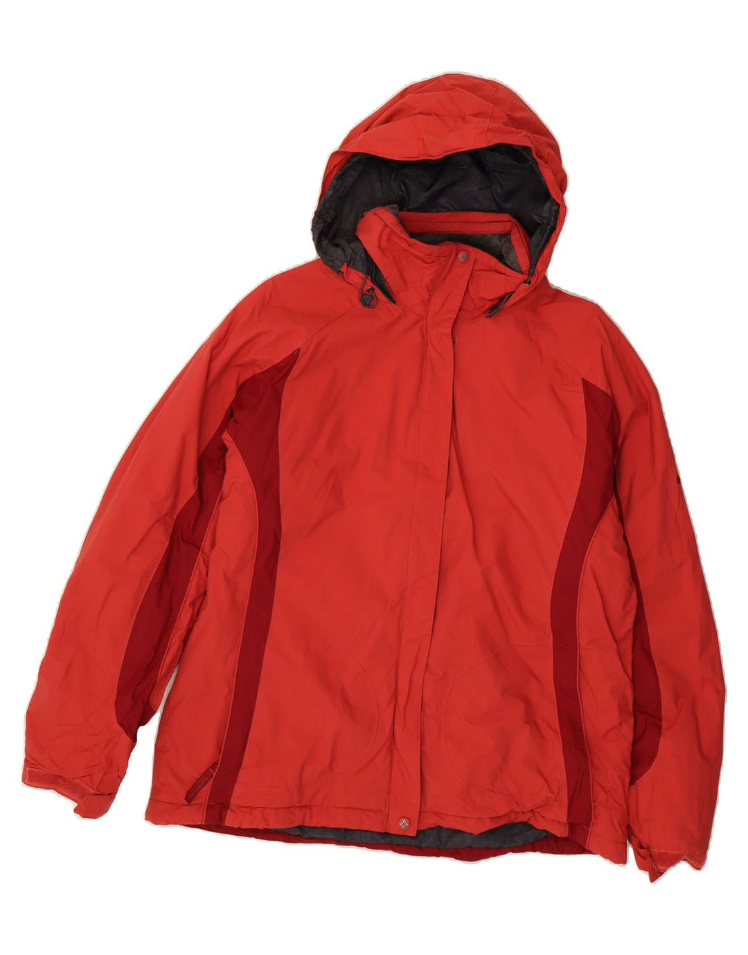 COLUMBIA Womens Hooded Windbreaker Jacket UK 16 Large Red Colourblock Vintage Columbia and Second-Hand Columbia from Messina Hembry 