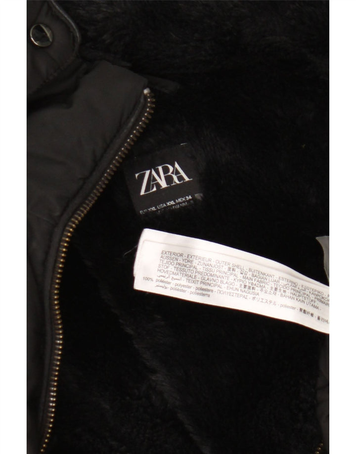Zara Dame Hætte Polstret Jakke UK 20 2XL Sort Polyester
