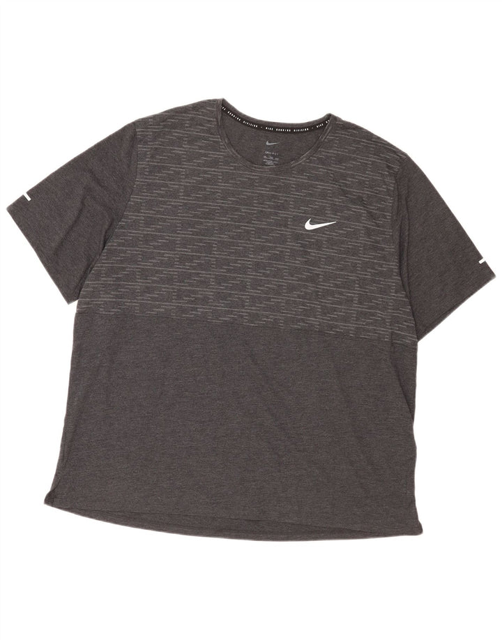 Nike Herre Dri Fit T-shirt Top 2XL Grå Geometrisk Polyester