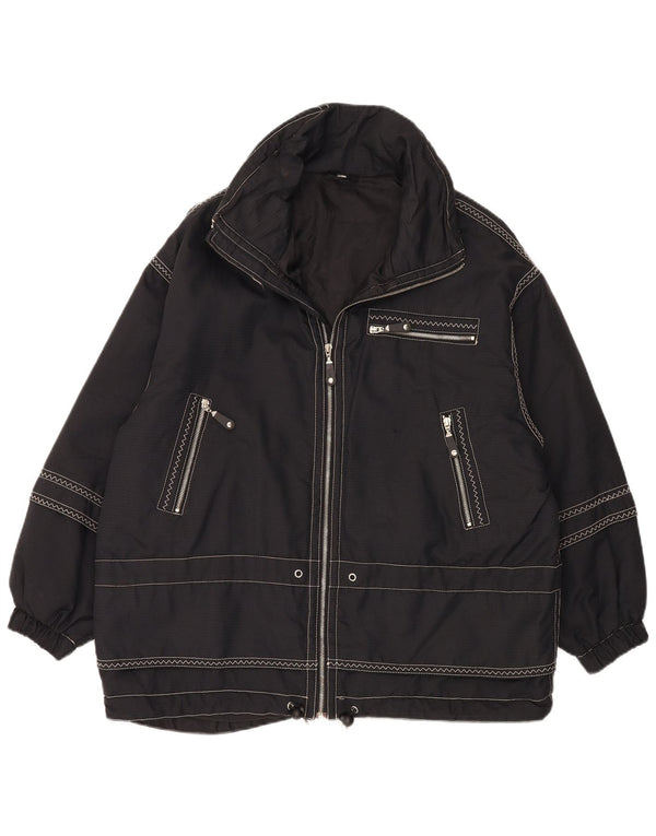 Vintage Dame Oversized Windbreaker Jacket IT 44 Medium Sort Polyamid