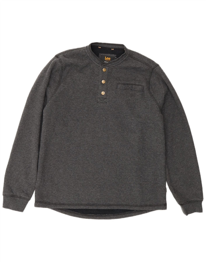 Lee Herre Regular Fit Button Neck Sweatshirt Jumper lille grå bomuld