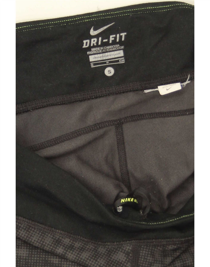 Nike Dame Dri Fit Leggings UK 10 Small Black Geometric