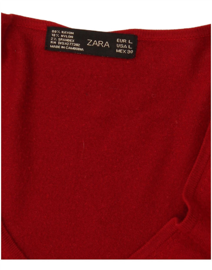Zara Dame V-hals sweater UK 14 Large Red Rayon
