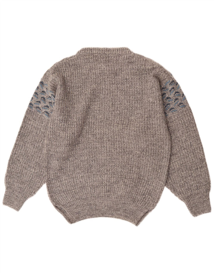 Fiume Herre Boat Neck Jumper Sweater IT 48 Medium Grey Floral