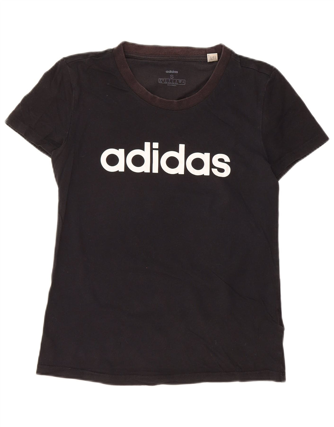 ADIDAS Grafisk T-shirt top til kvinder UK 8/10 Lille sort bomuld