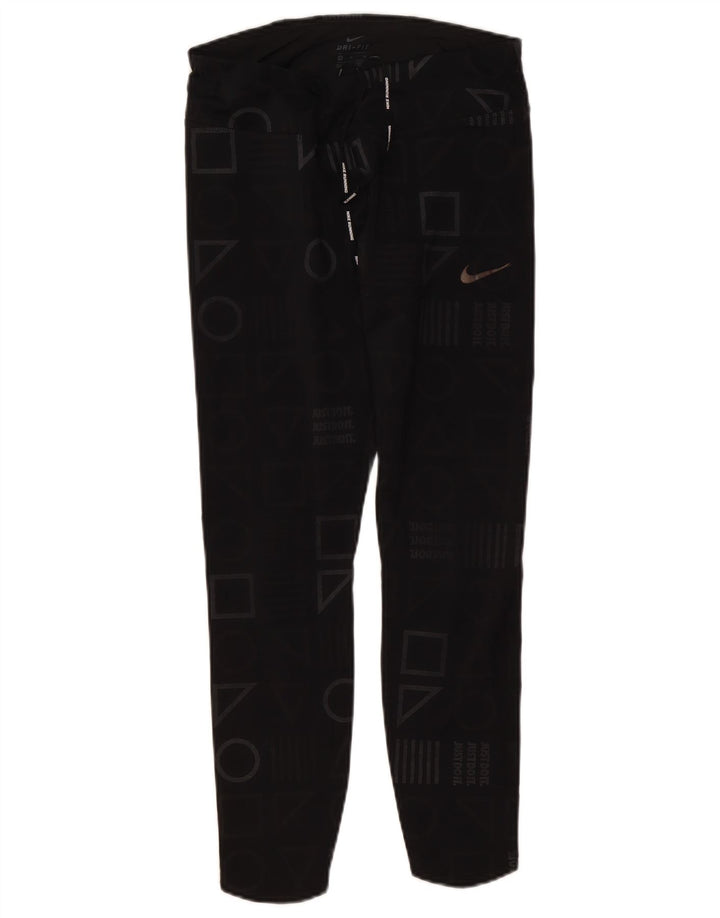 Nike Dame Dri Fit Grafiske Leggings UK 14 Medium Sort Geometrisk
