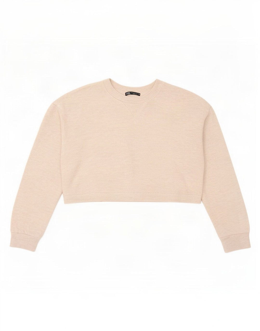 Zara Womens Crop Oversized Top Langærmet UK 10 Small Beige Polyester