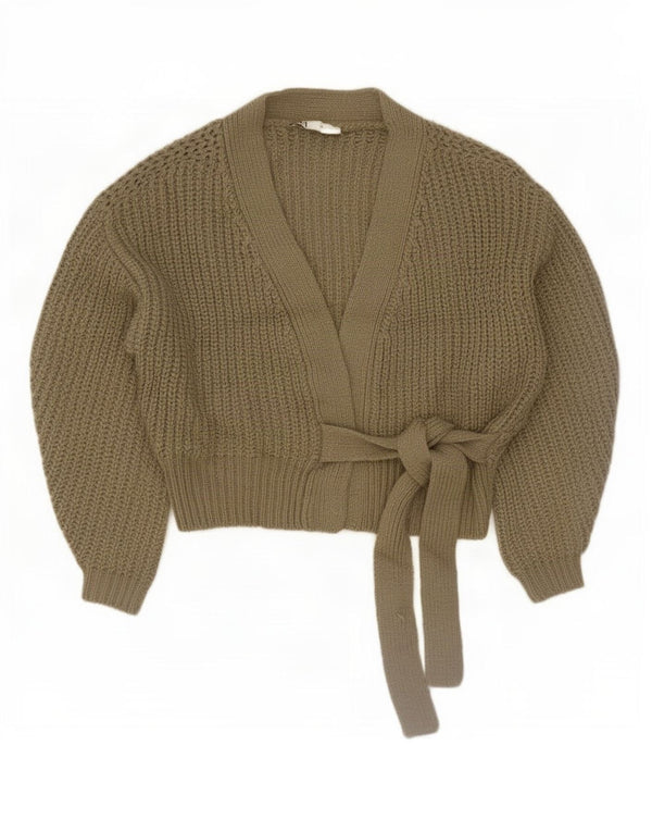 Zara Womens Oversized Crop Wrap Cardigan Sweater UK 14 Medium Khaki Acryl
