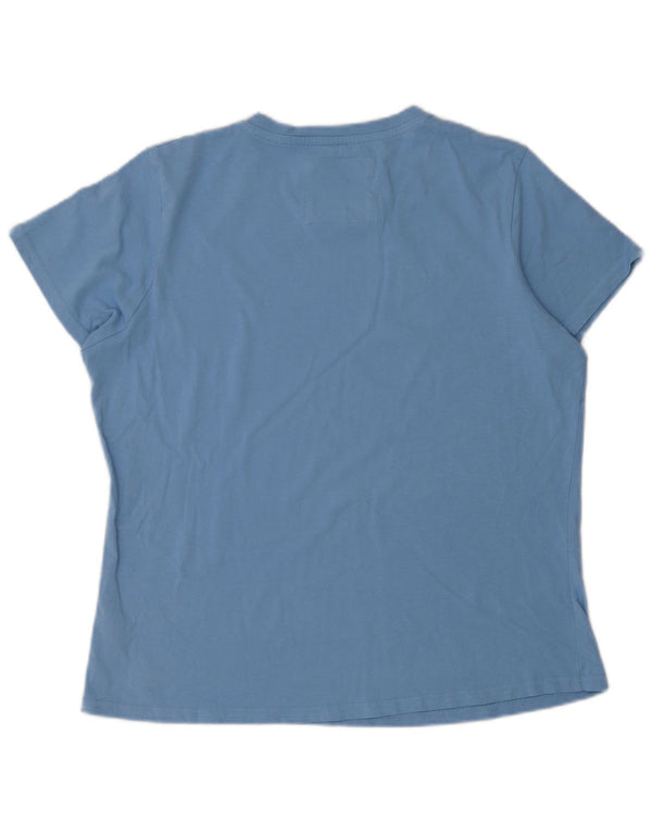 Crew Clothing Dame Grafisk T-Shirt Top UK 16 Stor Blå Bomuld